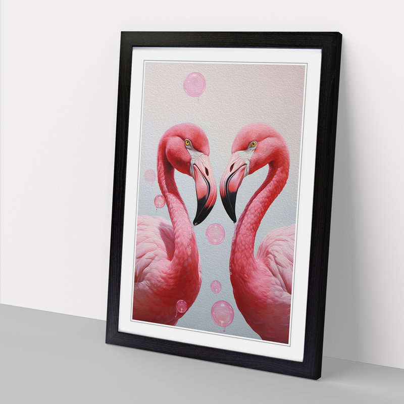 Flamingo Bubble Gum - Single Picture Frame Print on Wood, Black, 64cm H x 46cm W x 2cm D