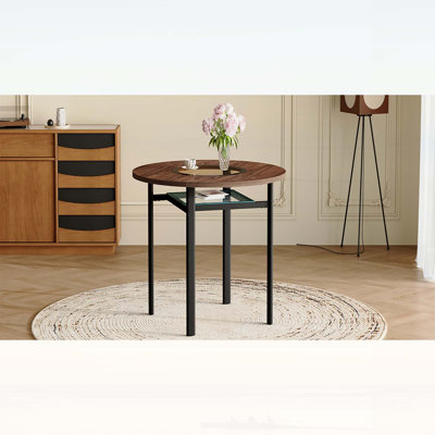 Table de salle à manger 42 pouces moderne minimaliste avec grain de bois brun et support en métal