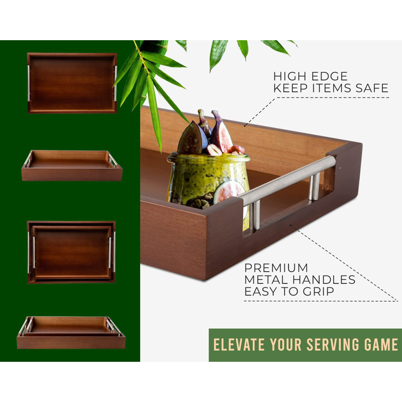 Solid Wood Tray - Set of 2,  Brown
