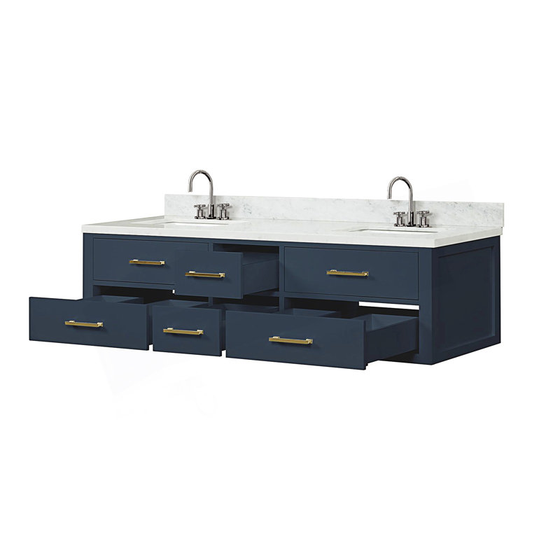 Design moderne 72 po X P 22 po Ensemble de meuble-lavabo double D avec comptoir en marbre de Carrare et robinet, 72"