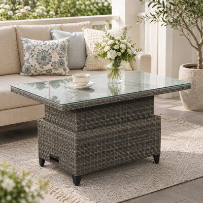 Rectangular Wicker Adjustable Outdoor Dining Table