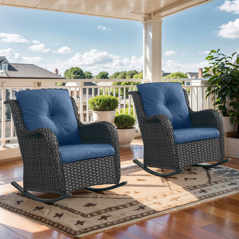 Bonia Outdoor Wicker Double Rocking Chairs, Brown, Blue