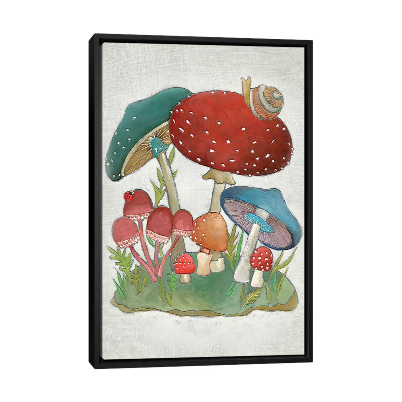 «Mushroom Collection I», reproduction sur toile tendue, H 26 po x l 18 po x P 1,5 po, Toile avec cadre noir, Pas de tapis