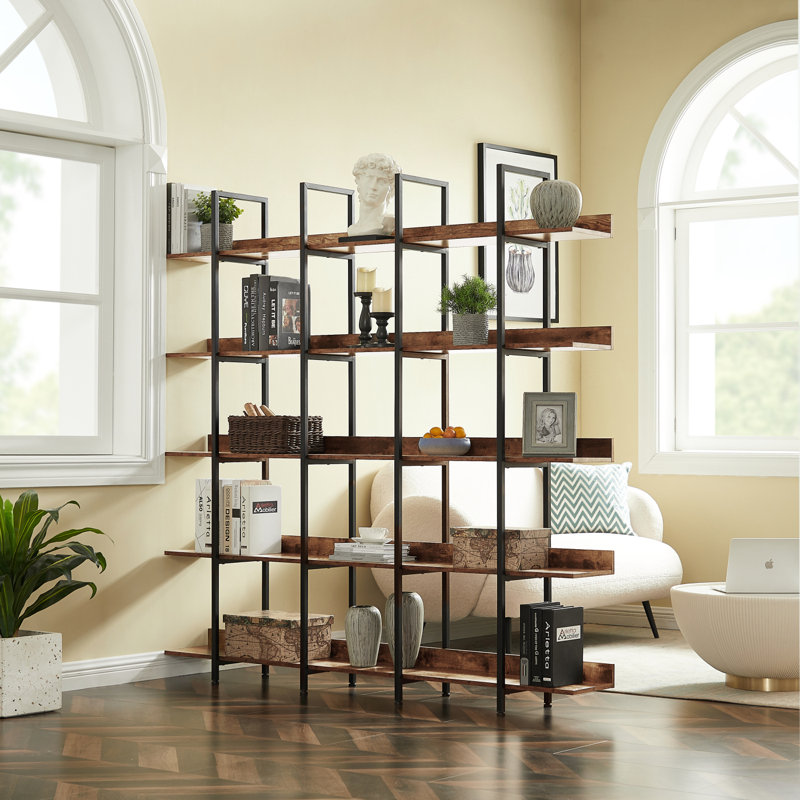 [VIDEO] 5 Tier Bookcase Home Office Open Bookshelf, Vintage Industrial Style Shelf With Metal Frame, MDF Board (Old Sku:WF286176AAT)