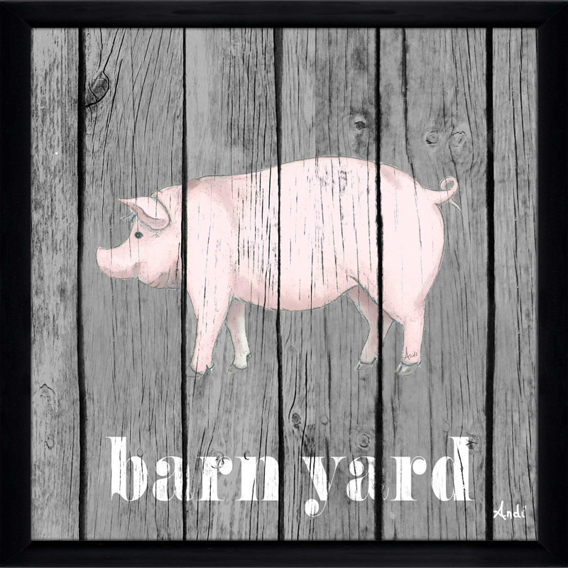 «Barnyard Pig», impression, H 25,5 po x l 25,5 po x P 1 po, Cadre noir