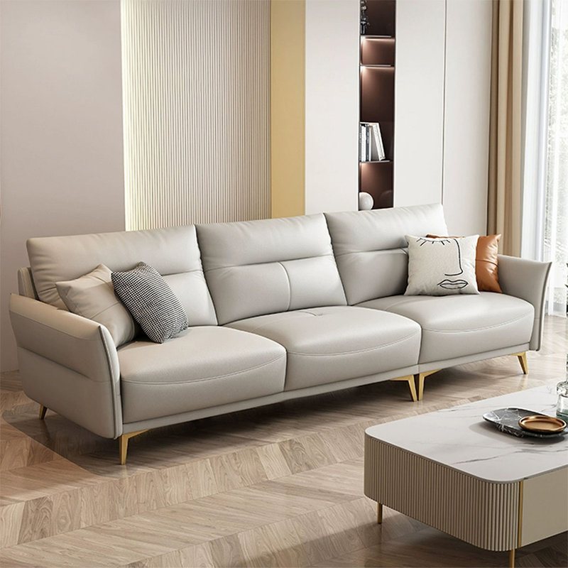 Canapé modulaire gris en cuir véritable, H 35,43 po x l 110,24 po x P 38,19 po