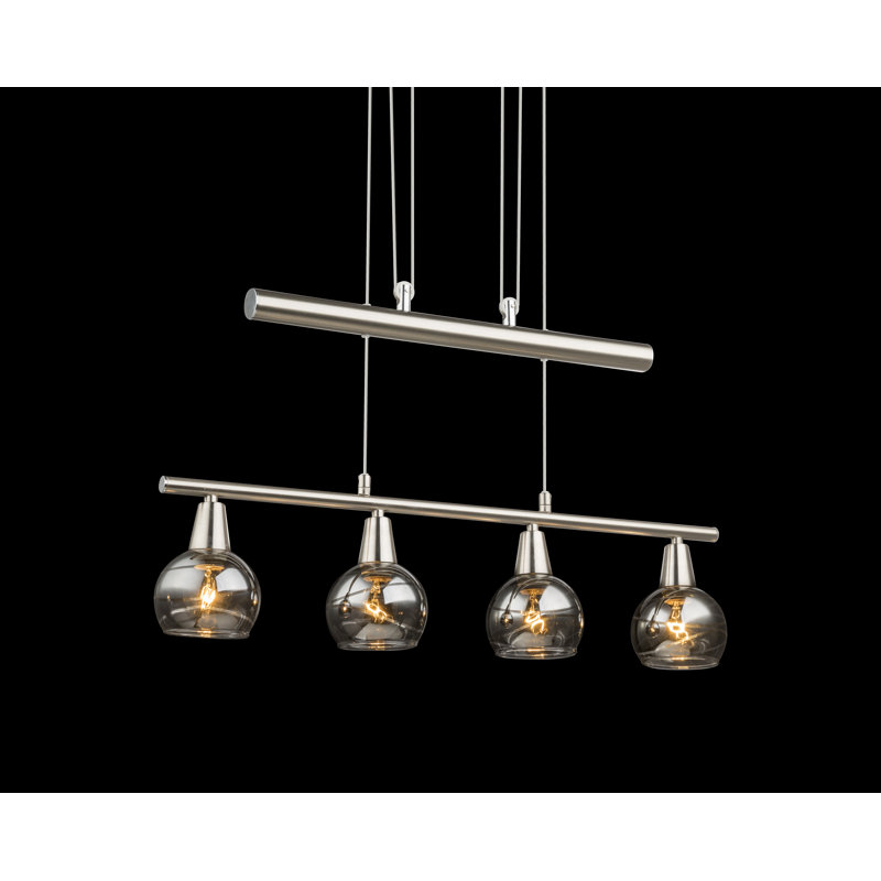 4 - Light Kitchen Island Pendant, Nickel matt/Clear smoke