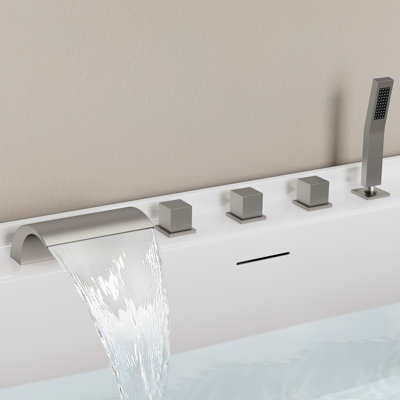 3-Handle Deck Mount Waterfall Roman Tub Faucet with Hand Shower