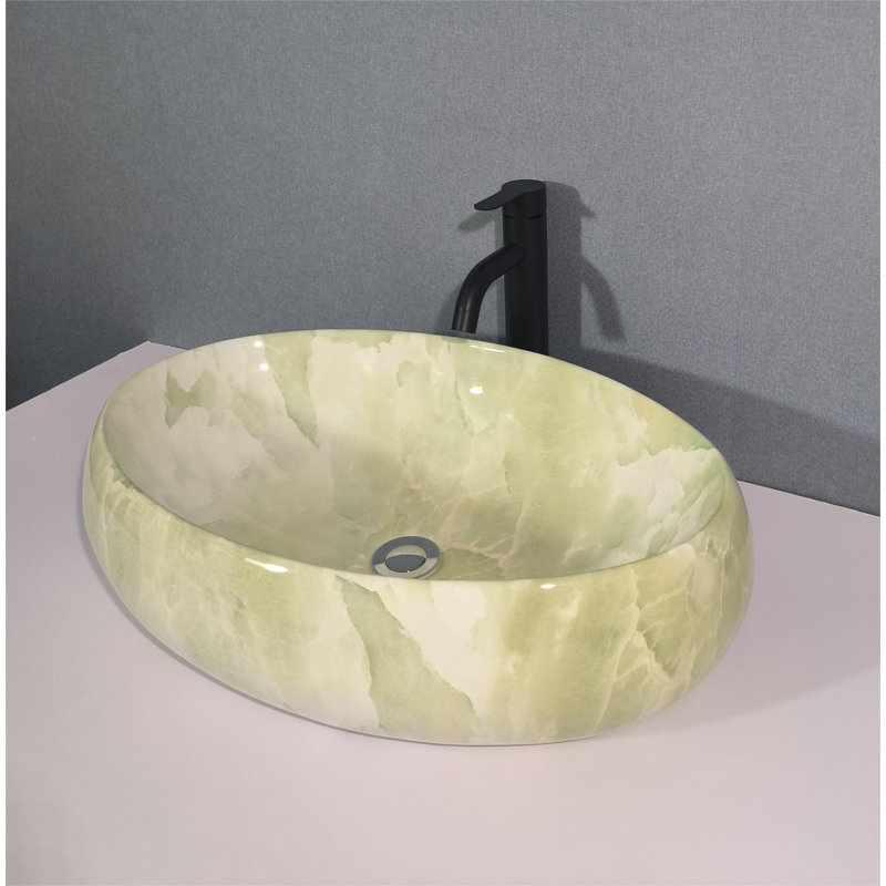 Lavabo de salle de bain vasque ovale en céramique et marbre