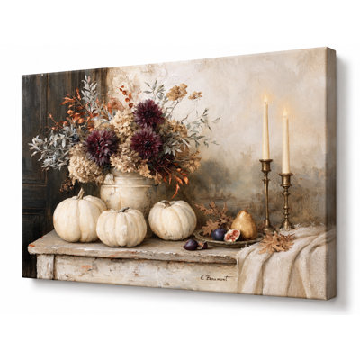 «Golden Pear Autumn Still Life», art mural sur toile à motif floral et citrouille