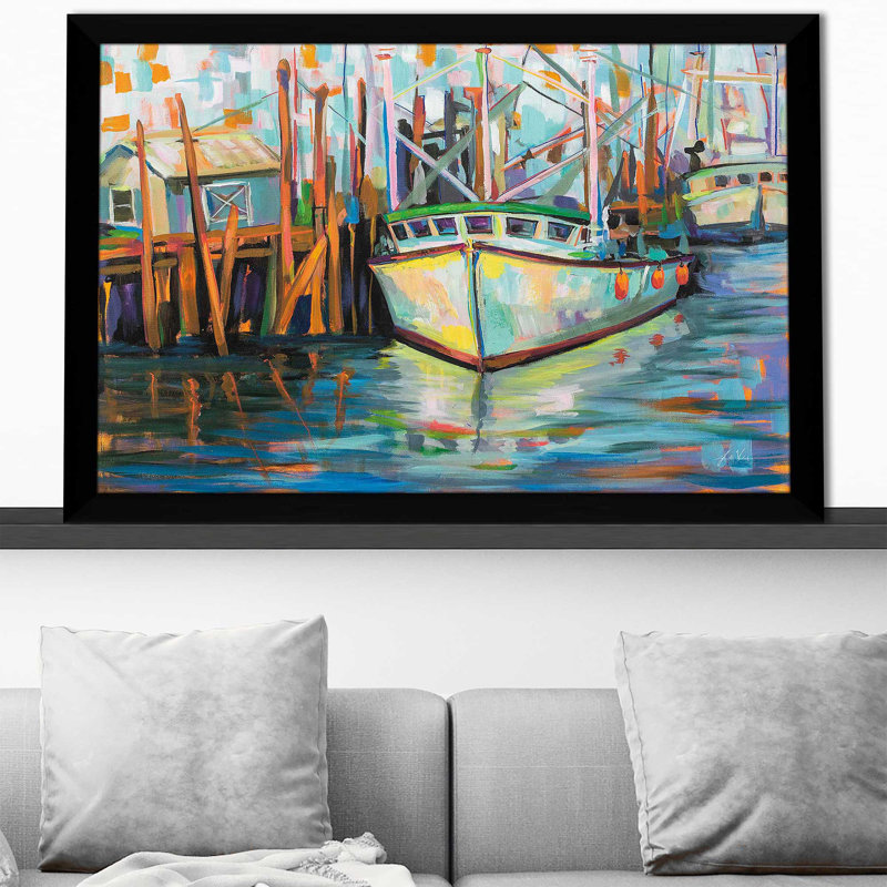 " At The Dock ", 27.5" H x 39.5" W x 0.75" D, Black Framed