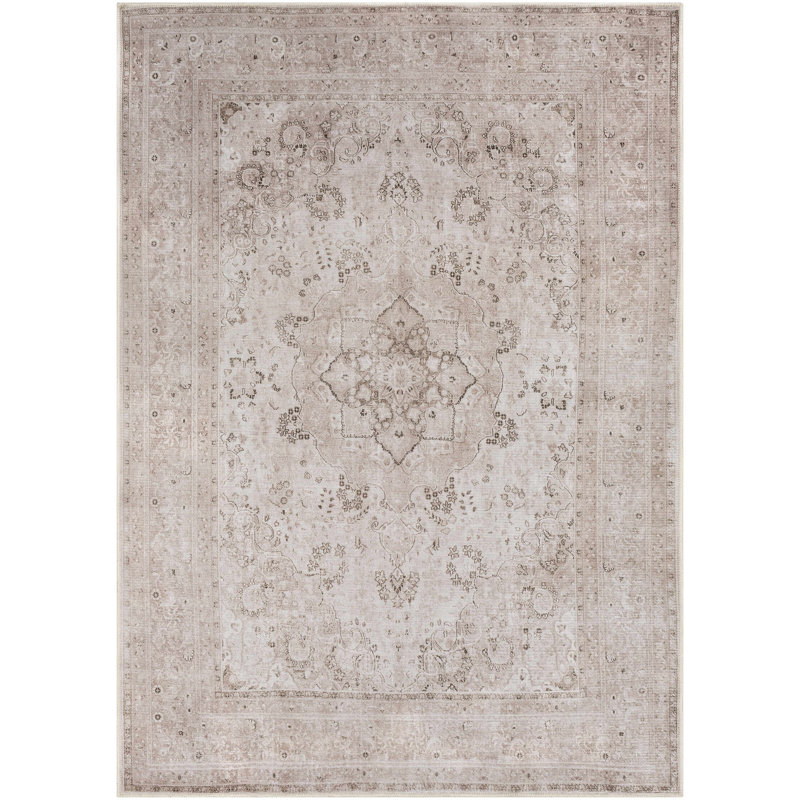 Cyrie Machine Washable Medallion Cream Area Rug, Rectangle 8'10" x 12'