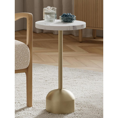 Table à boissons piédestal ronde en métal avec plateau en faux marbre