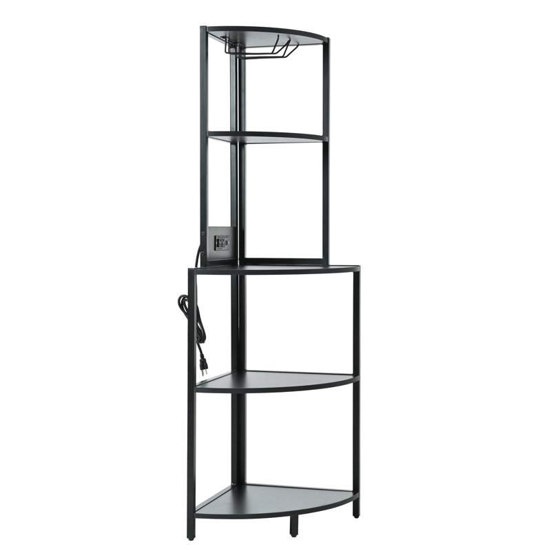 5 Tier Corner Shelf With LED Light And USB Plug, With Glass Holder, Tall Standing Shelf For Wall Corner, Narrow Bookshelf