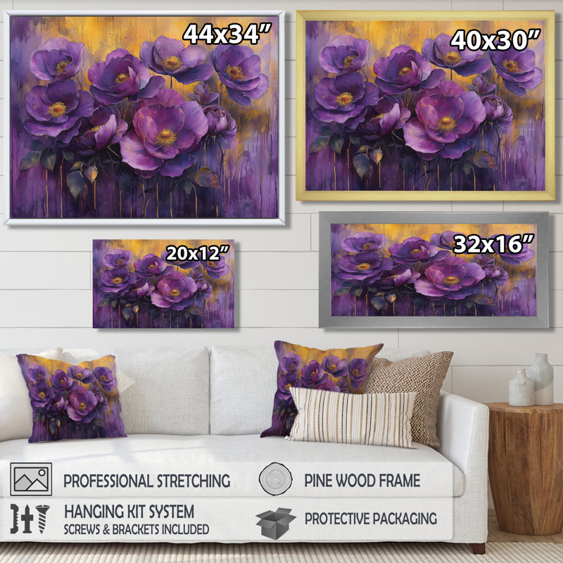 Dreamscape, lavande foncée, rose Radiance I - roses, art mural, Argent argent, Impression encadrée flottante