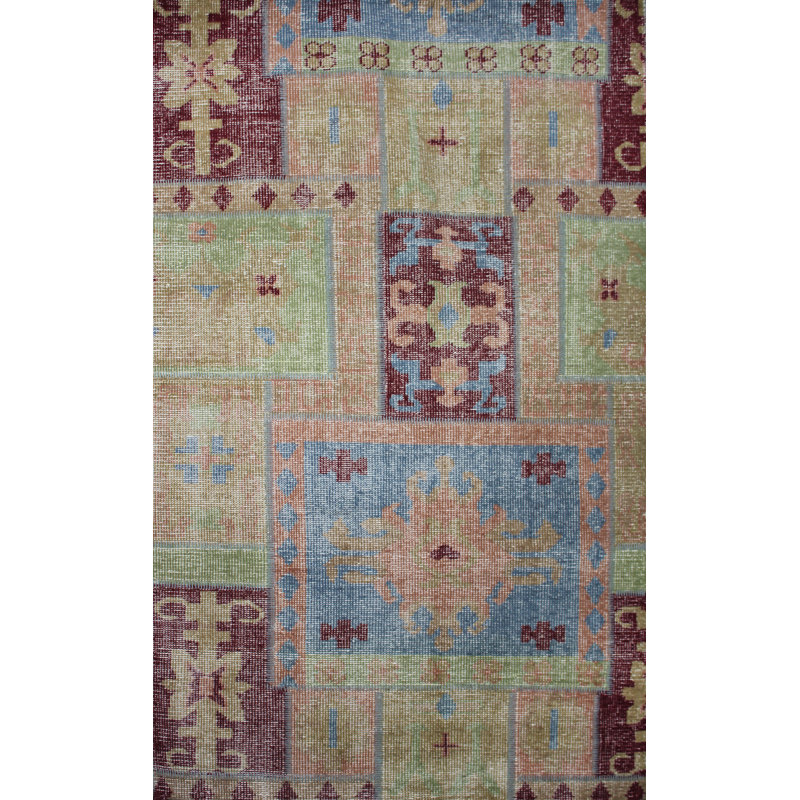 Tapis oriental bleu / jaune en laine noué à la main Donail, Rectangle 5 pi x 8 pi