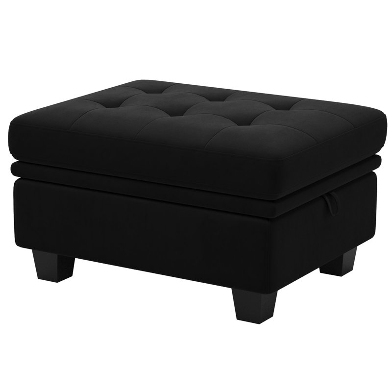 Shavera Upholstered Multifunctional Removeable Storage Ottoman, Black
