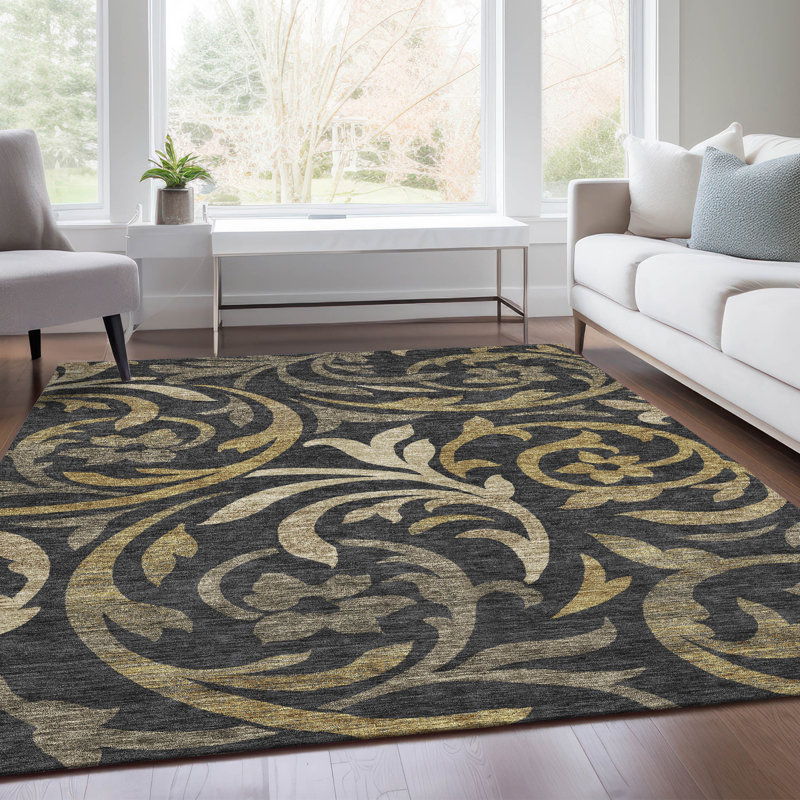 Tapis noir en polyester tissé à la machine Fritch, Rectangle 9 pi x 12 pi