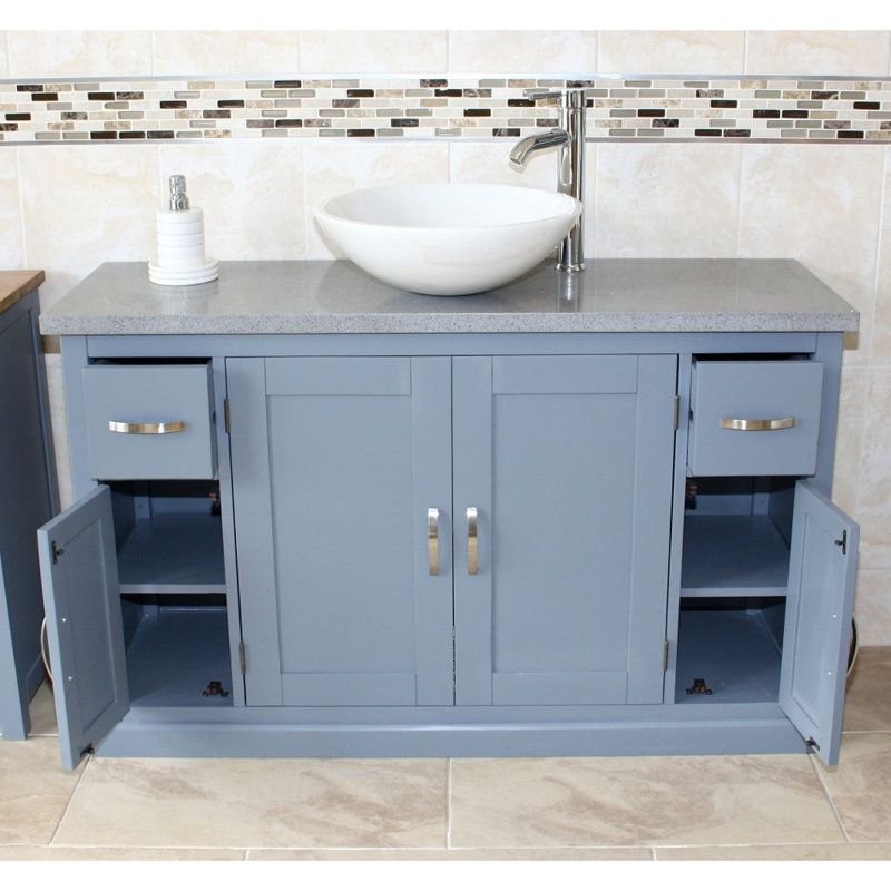 Santorini 1230mm Single Bathroom Vanity with Vessel Stone Basin, Grey, White