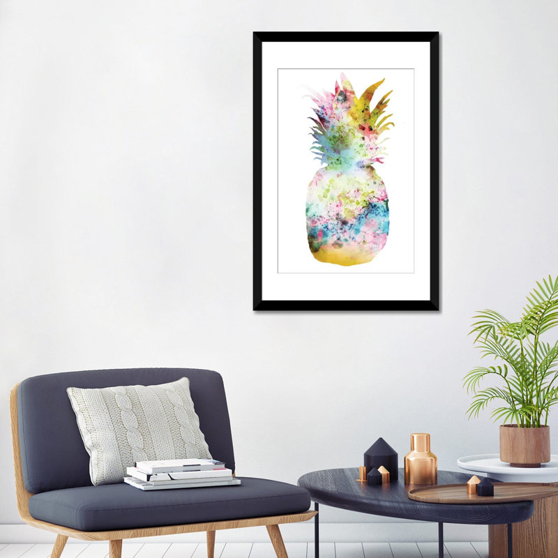 «Pineapple II», impression sur toile, H 24 po x l 16 po x P 1 po, Papier d'art encadré noir, Blanc
