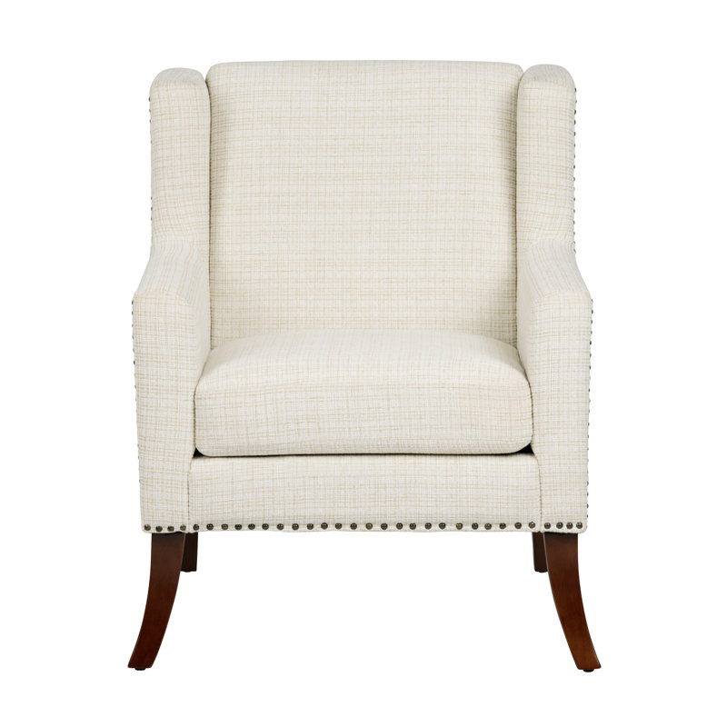Upholstered Accent Chair, White/Tan Polyester