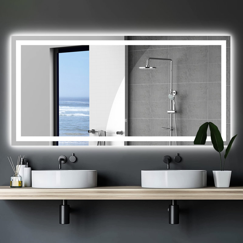 Miroir d'éclairage de salle de bain 72 "36" - Brouillard, option de gradation, couleur variable, installation sans effort pour brouillard, couleur changeante, processus d'installation facile
