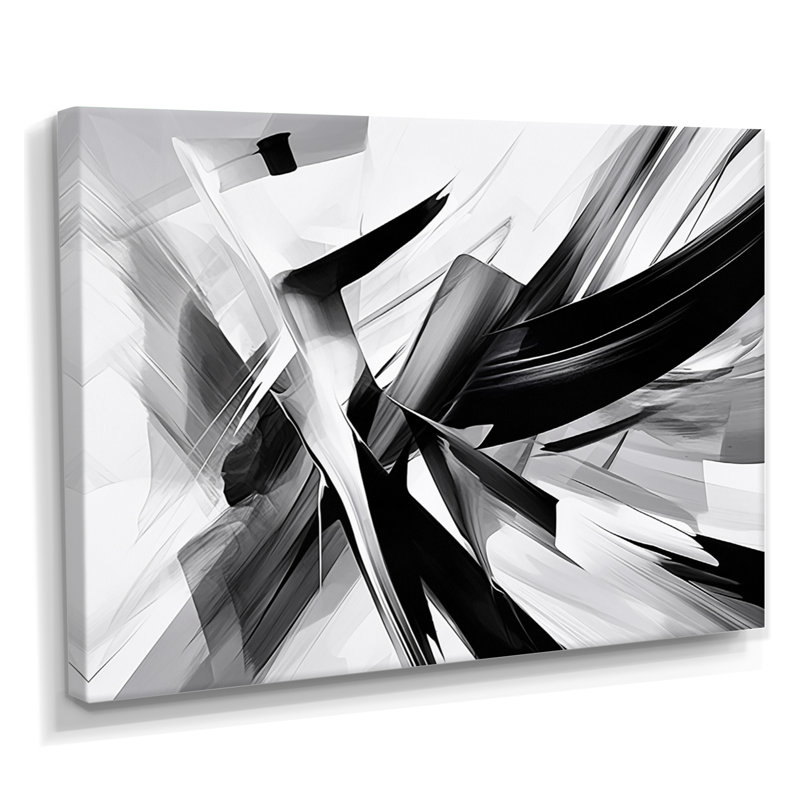 Abstrait abstrait vagues noires et blanches - Formes abstraites encadrées, H 30 po x l 40 po x P 1,5 po, Toile tendue