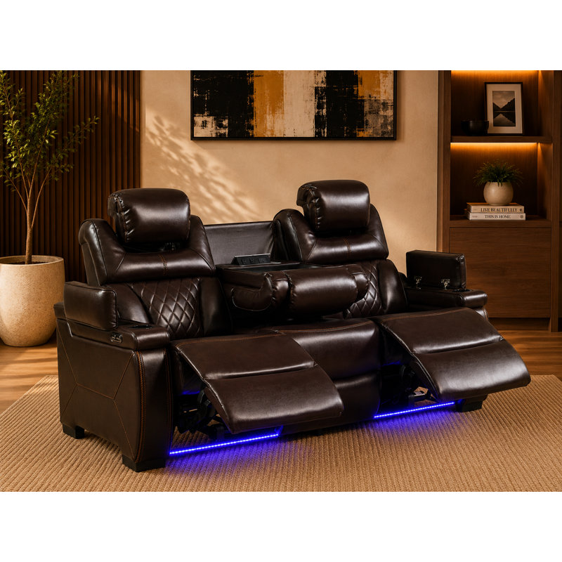 Canapé inclinable en cuir véritable 80 po Akes, Brun