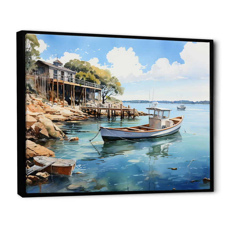 «Port Harbor Reflections» sur impression sur toile, Cadre flottant noir, H 16 po x l 32 po x P 1 po
