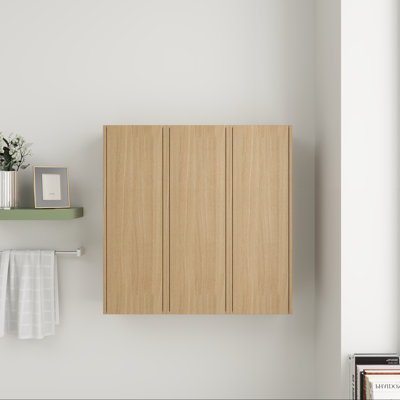 Combo armoire murale 36 po avec porte à fermeture douce, finition chêne original, rangement de salle de bain 3 pièces avec tablettes internes pour petits espaces