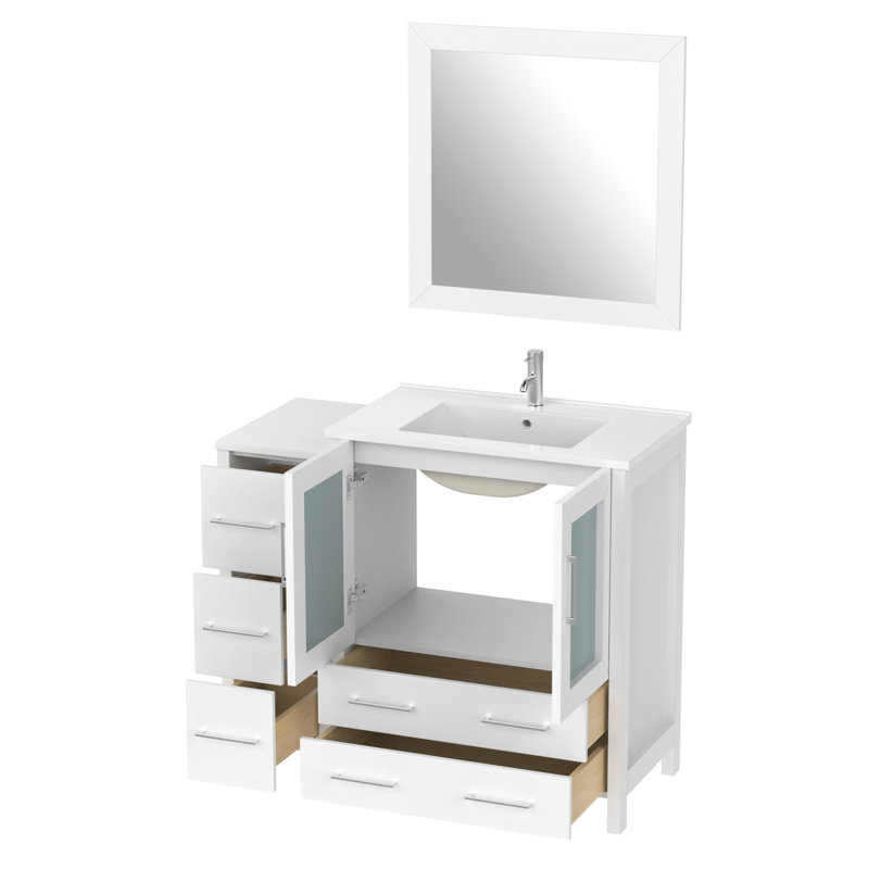  Ensemble de meuble-lavabo simple 42 "avec miroir, Blanc