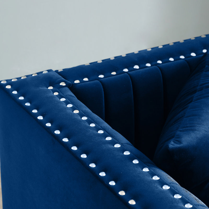 Velours bleu avec une silhouette épurée pour le salon - 2 pièces, canal vertical en velours, maison