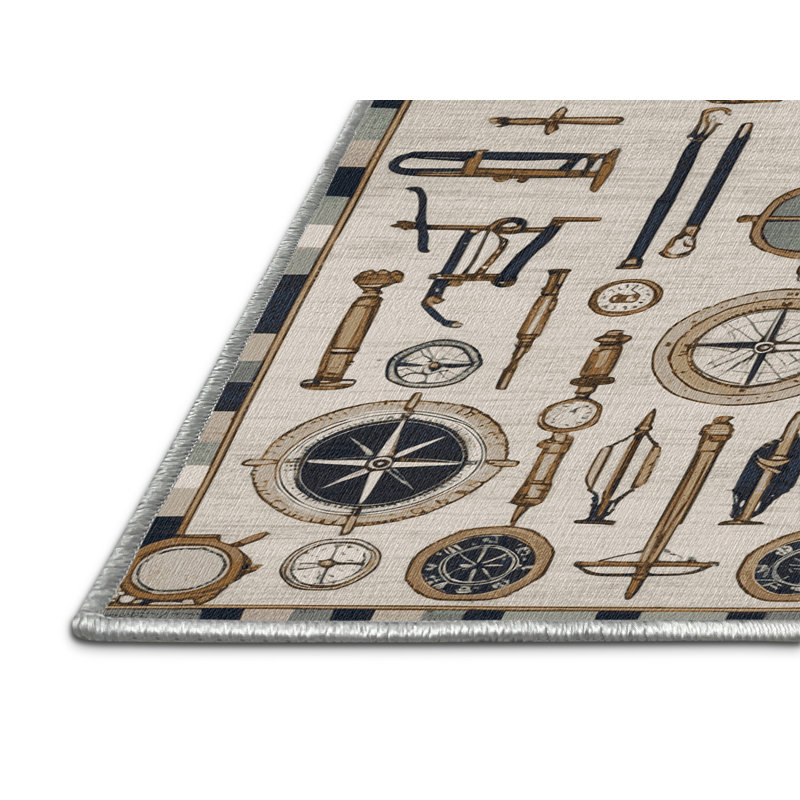 Washable Navigation Tools Coastal Area Rug, Rectangle 4' x 6'
