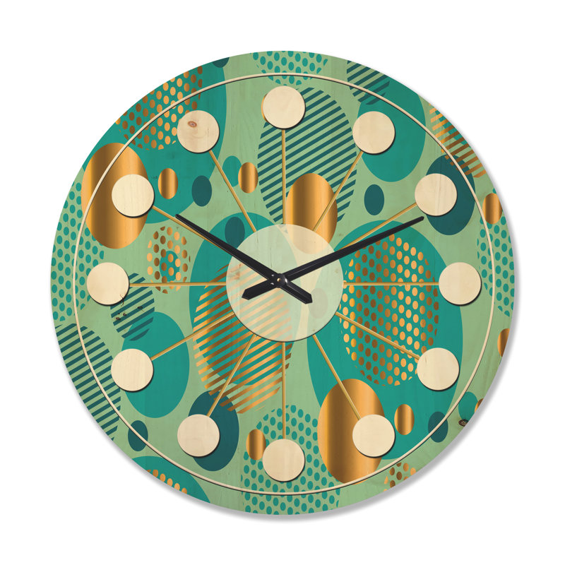 Horloge murale moderne en bois doré et bleu Dynamics II, Grand