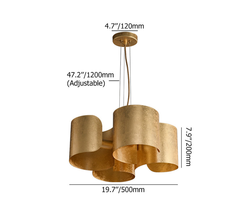 Luminaire suspendu cylindrique à 4 lumières Glam Gold Chandelier