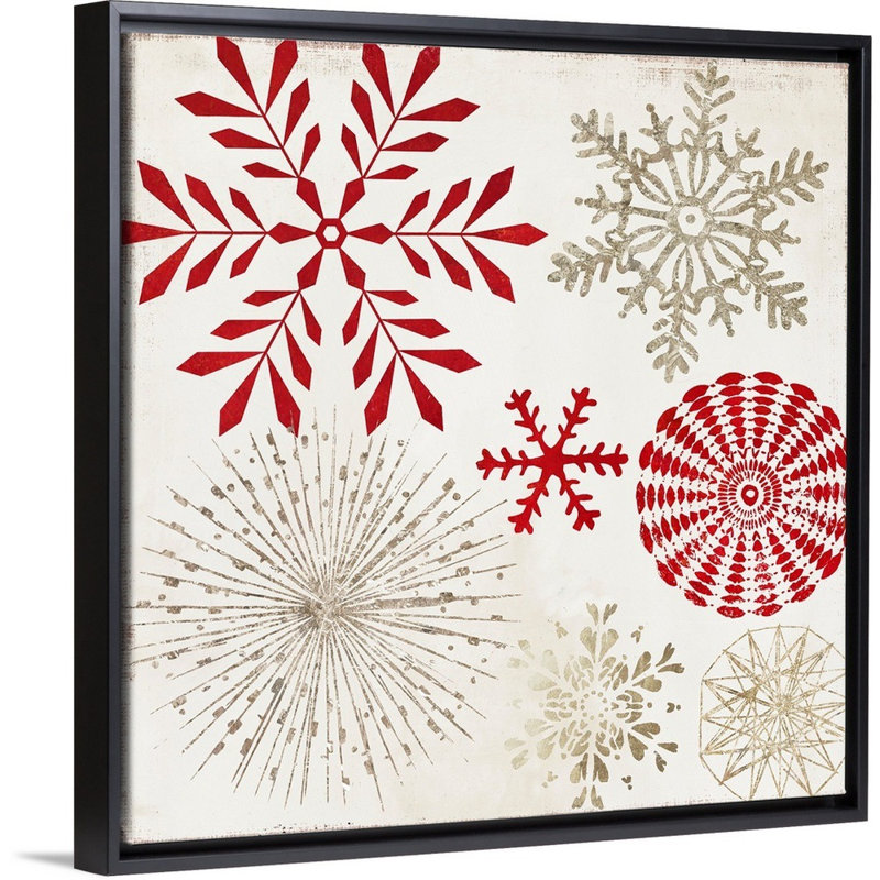 Flocons de neige de Noël-reproduction d’art sur toile, 38" H x 38" W x 1.75" D, Cadre noir