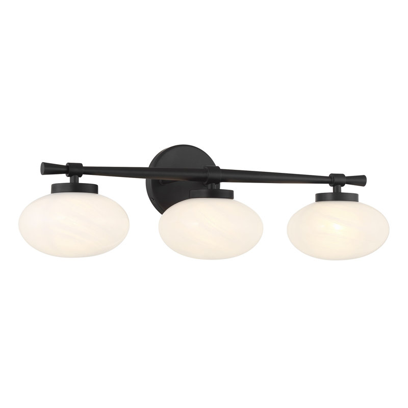 Barrow Bathroom Vanity Light, Matte Black, 3 Lights, 8" H x 25" W x 6.63" D