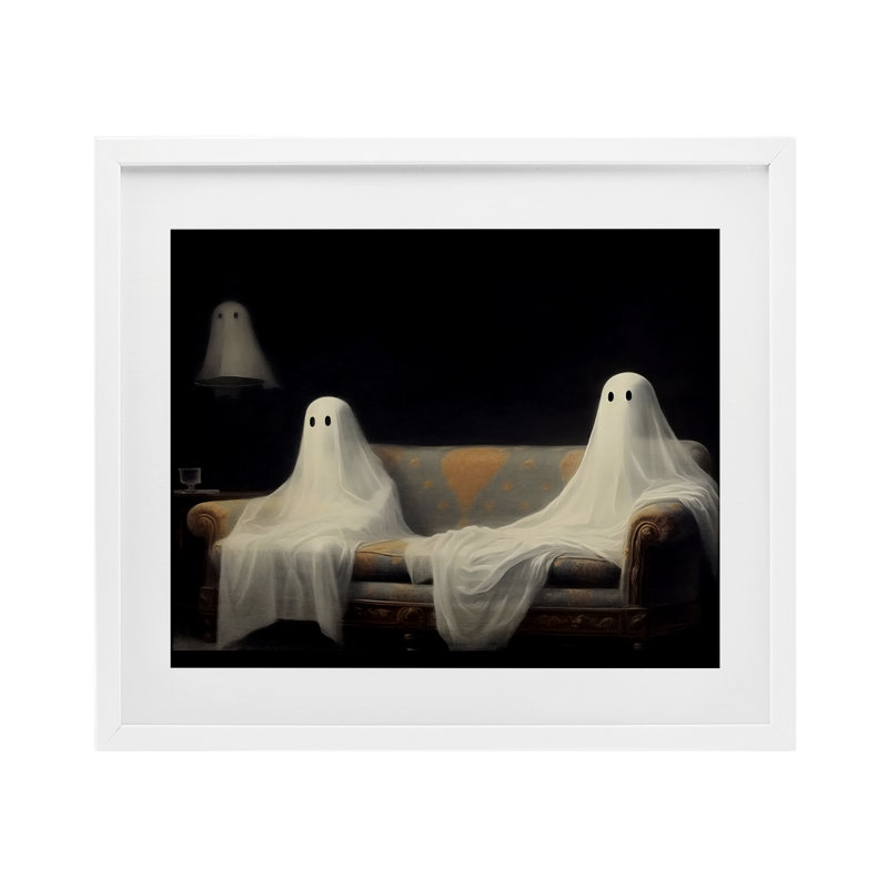 «Spooky Couch Ghost», reproduction sous verre encadrée, design par LSR Design Studio, H 17 po x l 21 po, Cadre blanc côtier