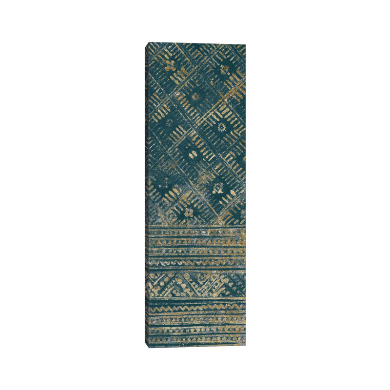 Indochina Batik II Teal And Gold by Wild Apple Portfolio - Wrapped Canvas Panoramic Print