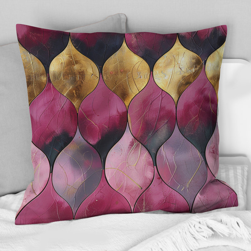 Coussin décoratif moderne rose et or scintillant III, H 16 po x l 16 po