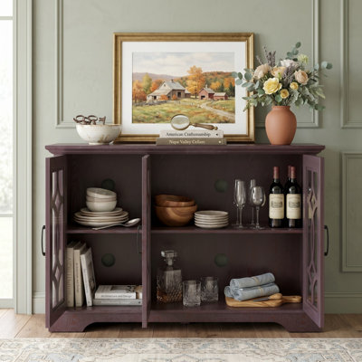 3-tempered Glass Door Sideboard, 48.66" Spacious Buffet With Adjustable Shelf