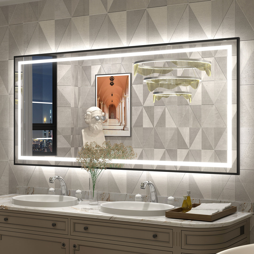 Aevar UL Certified Front & Back LED Anti-Fog Tempered Glass Framed Bathroom/Vanity Mirror with 3-Year Warranty Orren Ellis 