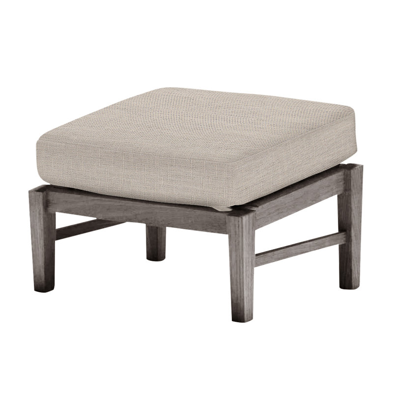 Croquet Outdoor Teak Ottoman with Cushion, Dove Sunbrella® Linen, Welt, Oyster Teak
