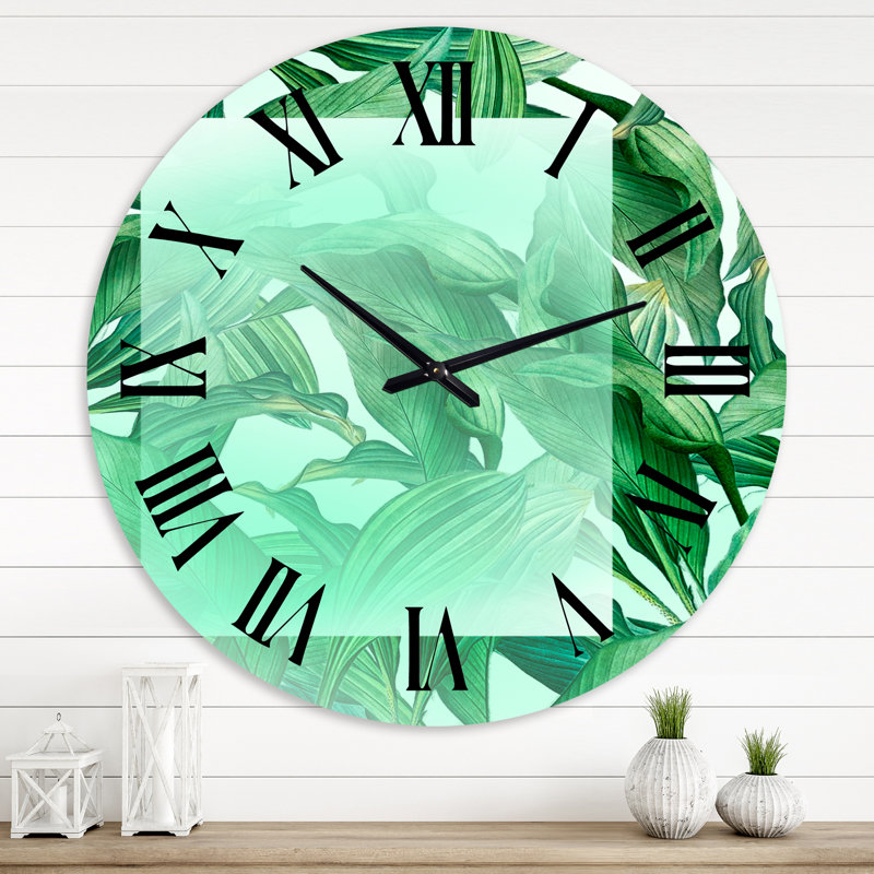 Rectangle blanc sur feuilles de palmier tropicales - horloge murale nautique et côtière, Grand
