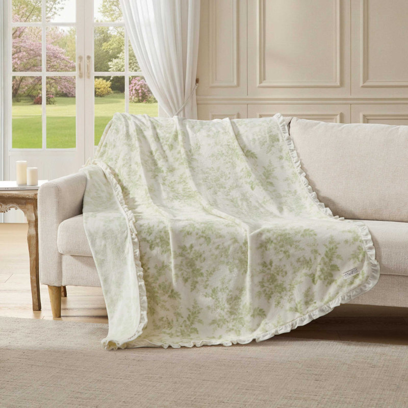 Laura Ashley Annalise Green Ruffled Edge Throw Blanket, Annalise Green