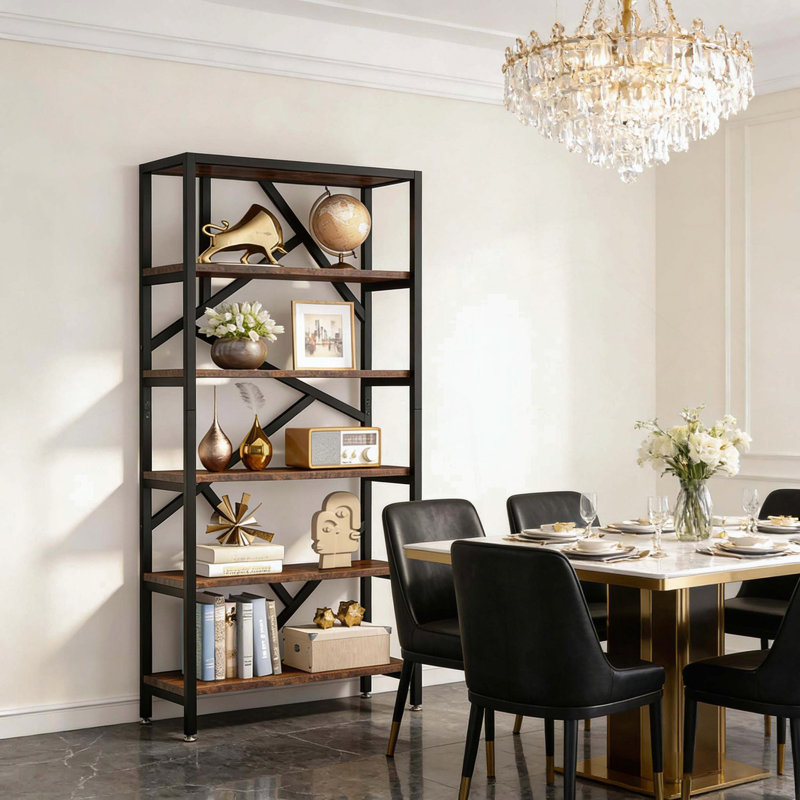 6-Tier Industrial Bookshelf with 300 lb Capacity