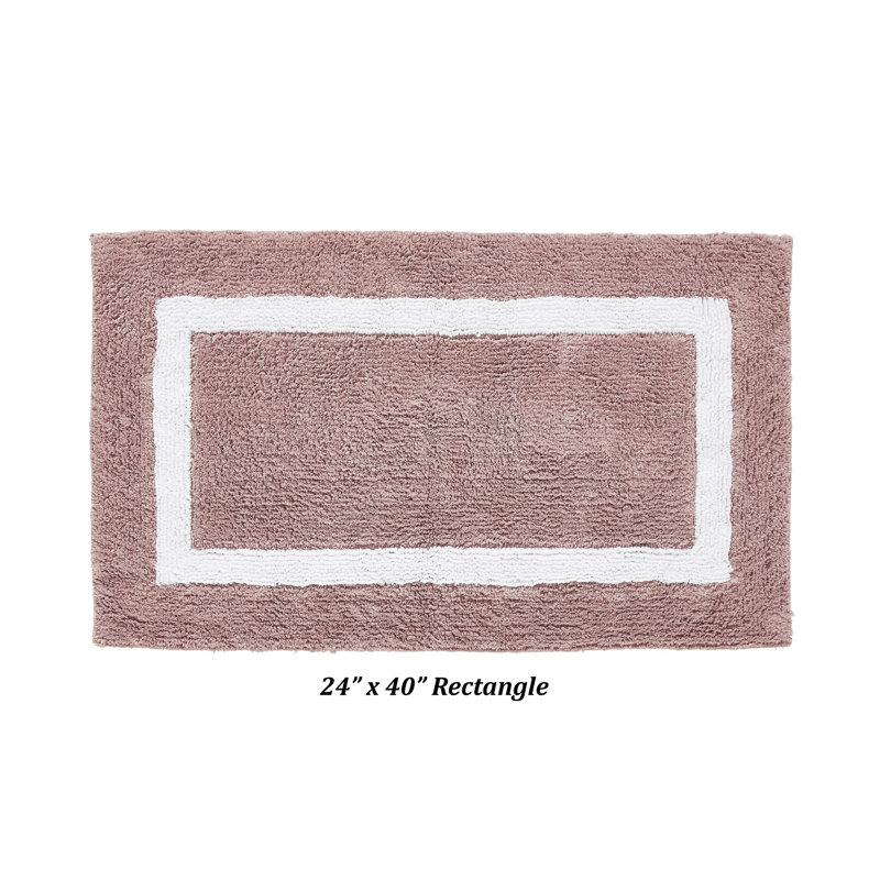 Tapis pour salle de bain réversible 100% coton Widman, Rectangle 24 po x 40 po, Rose/Blanc