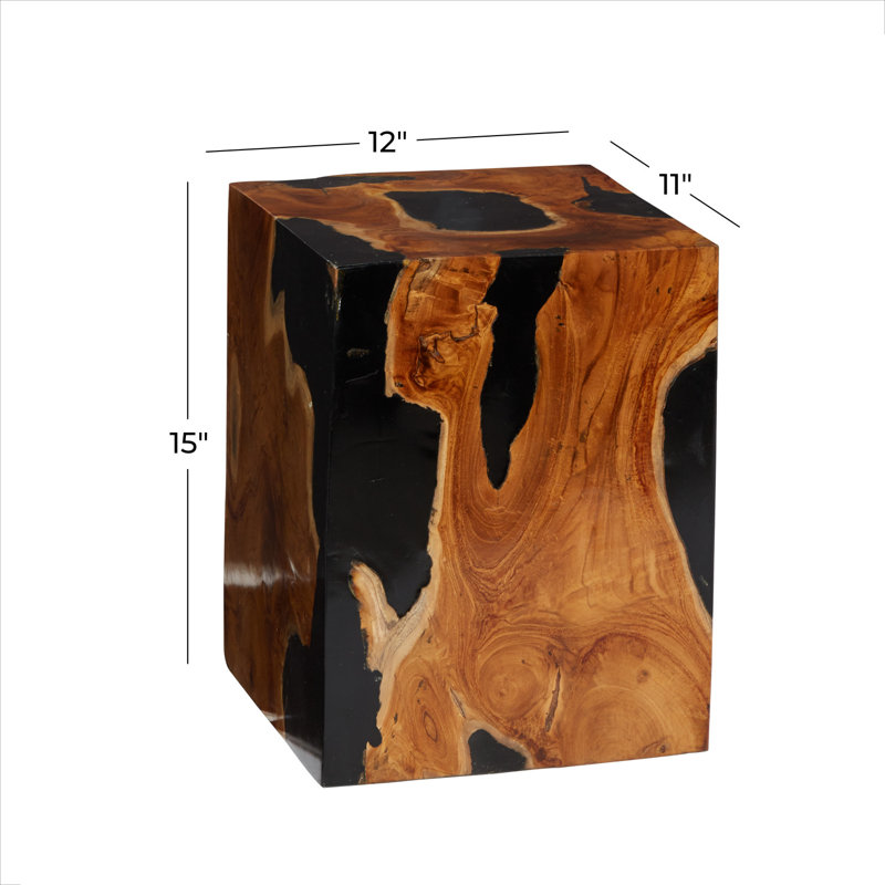 Knupp Black Teak Wood Accent Table with Resin Inlay