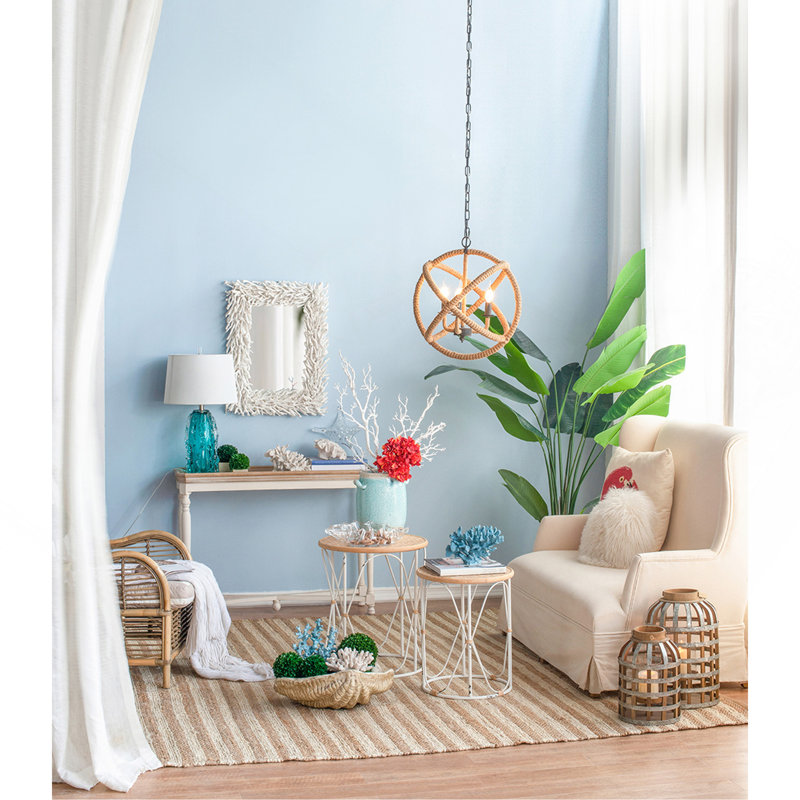 3- Light Farmhouse Chandelier, Rope Chandelier Globe Hanging Light Fixture With With Adjustable Chain For Kitchen Dining Room Foyer Entryway, Bulb Not Included