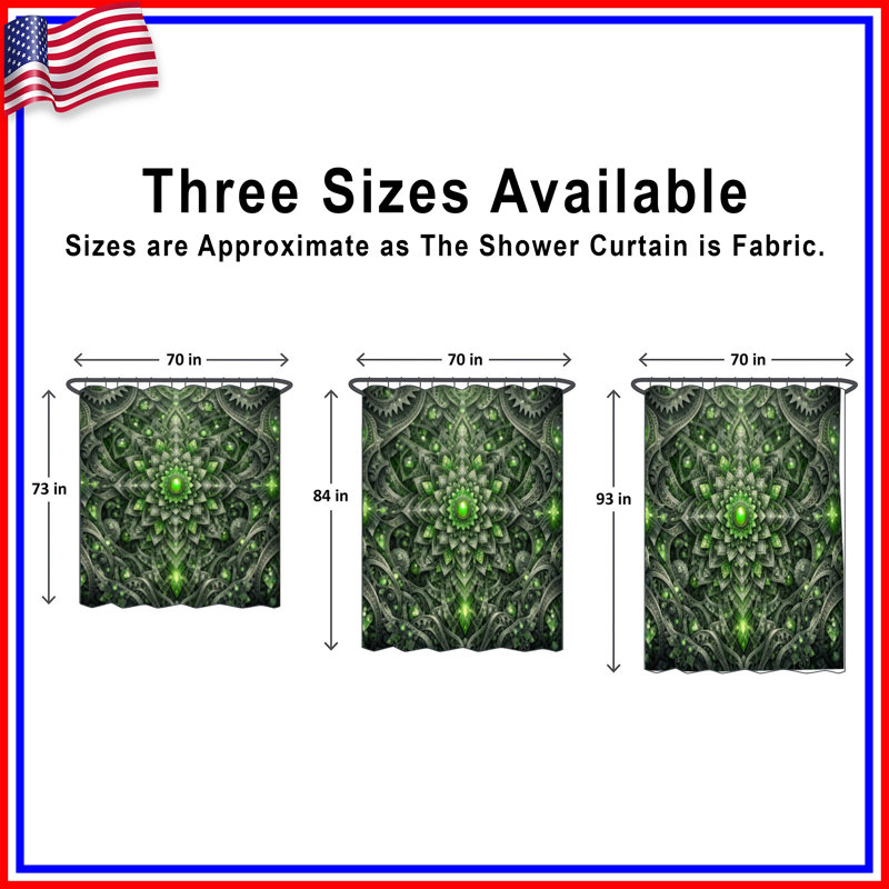 Rideaux de douche complexes vert Mandala, 70in W x 72in H